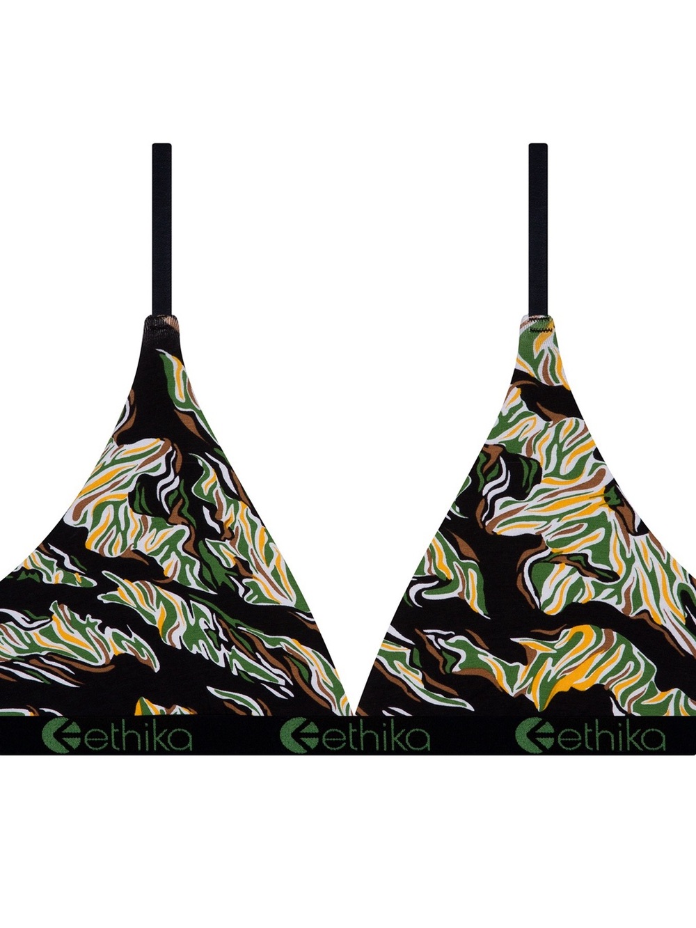 ethika "Dank Tiger" Black Bralette with Green & Yellow Abstract Print Size M